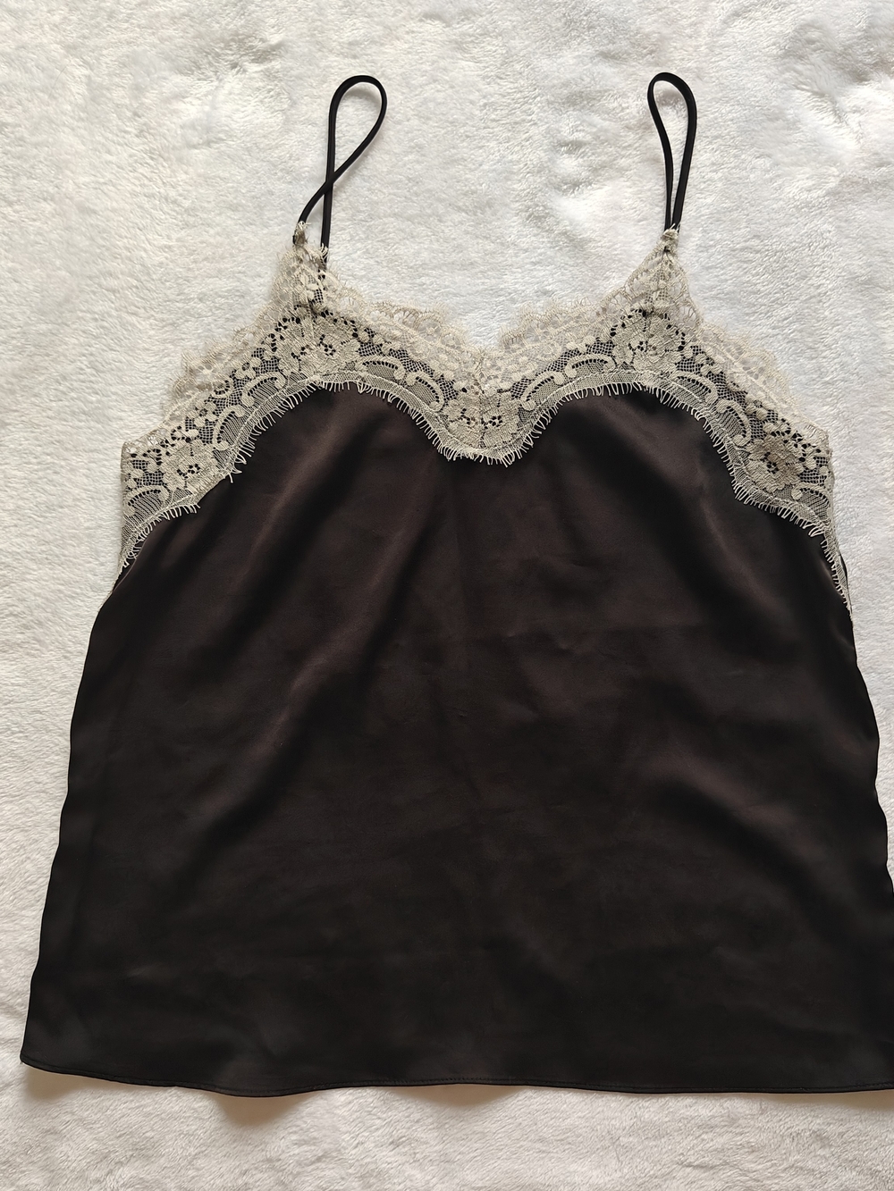 Mango Black Satin Lace Trim Strappy Camisole Top Women’s Size S